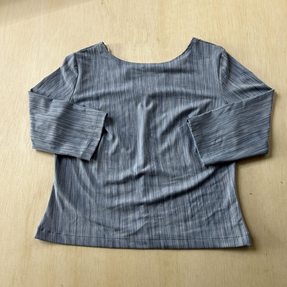 Vintage Gantos Shirt Womens Petite L Blue Striped 3/4 Sleeve Scoop Neck Top